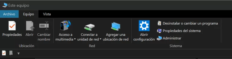 Panel de Equipo en Windows 10