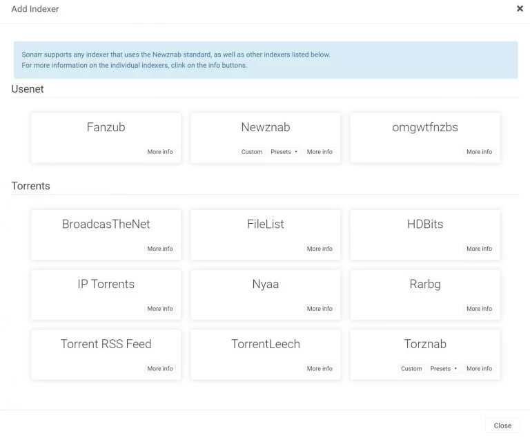 Indexadores de Sonarr