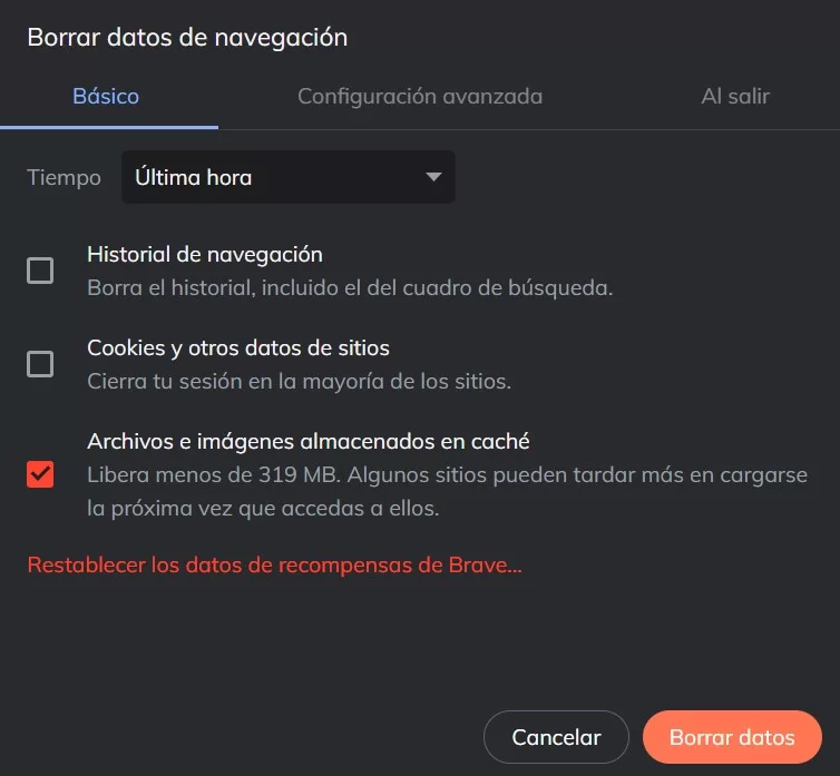 Limpiar datos del navegador