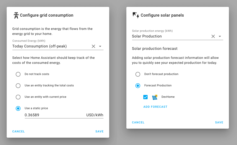 Configuración inicial consumo energético