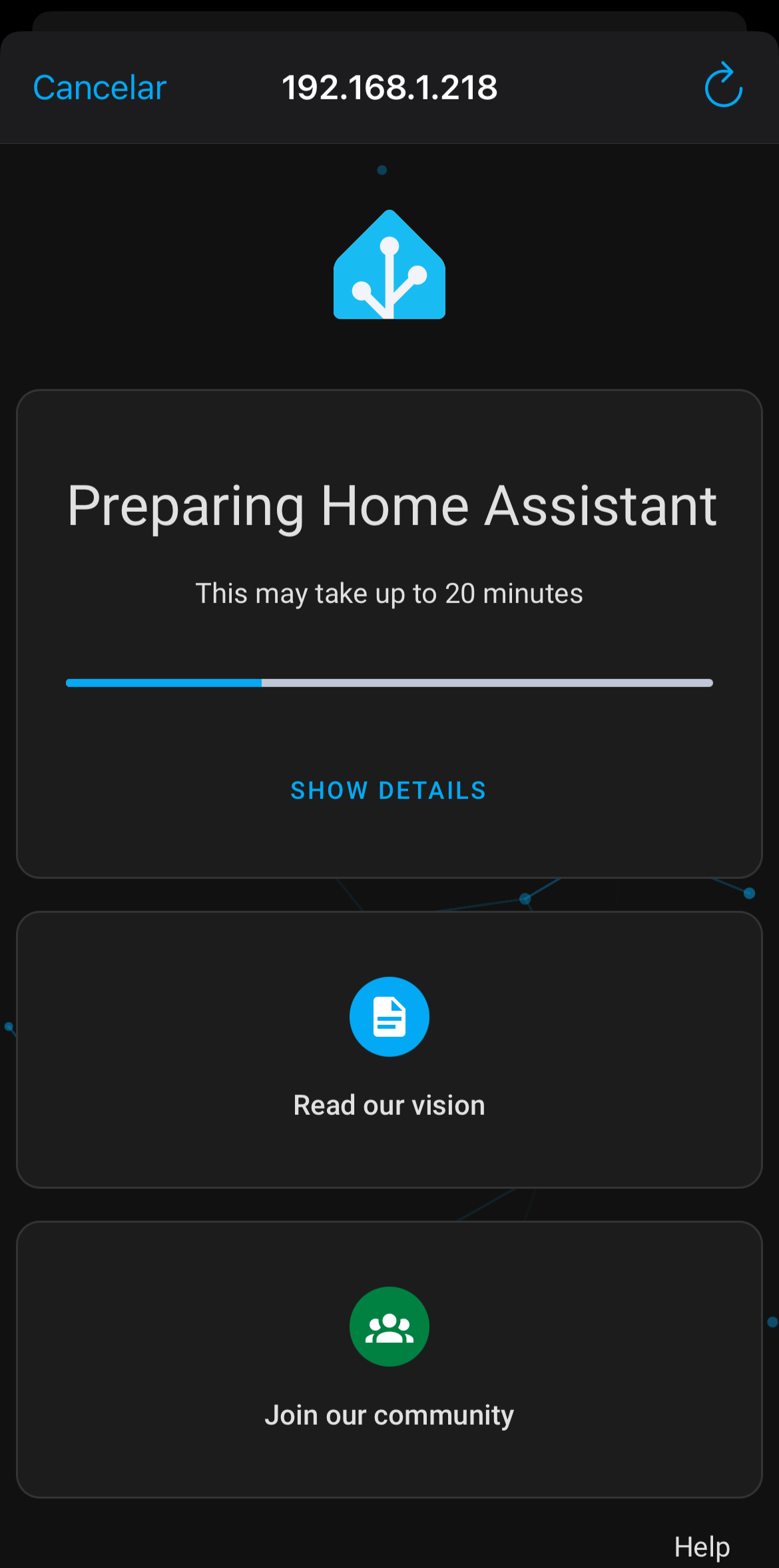 Instalación Home Assistant en marcha